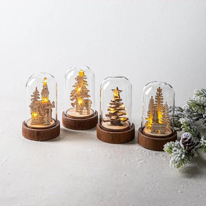 Pack De 4 Unidades - Figura Decoración De Madera Con Luz Led Navidad Modelos Variados