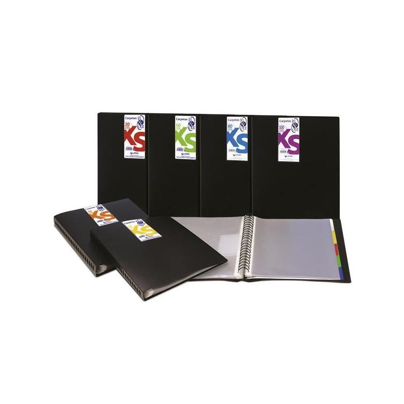 Pack De 4 Unidades Grafoplás Carpeta 20 Fundas Espiral A4 Extraíbles Calidad Extra 5 Separadores Pp Translúcido Rígido In & Out Negro