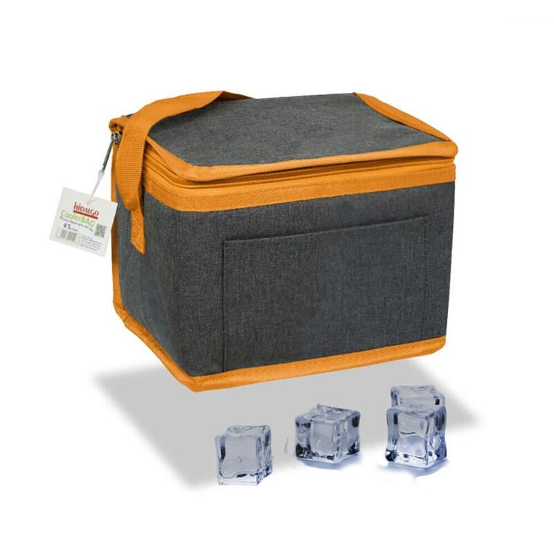 Pack De 4 Unidades - Nevera Tipo Bolsa 4,5 L Diseño Tejana Gris Con Ribete Y Asa Naranja, 20 X 15 X 15 Cm