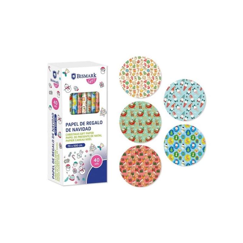 Pack De 40 Unidades Bismark Navidad Juguetes Rollo De Papel Regalo - Medidas 70cmx500cm - 5 Diseños Diferentes