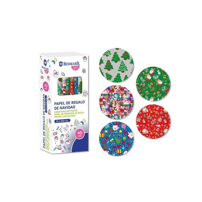 Pack De 40 Unidades Bismark Navidad Juguetes Rollo De Papel Regalo - Medidas 70cmx500cm - 5 Diseños Diferentes