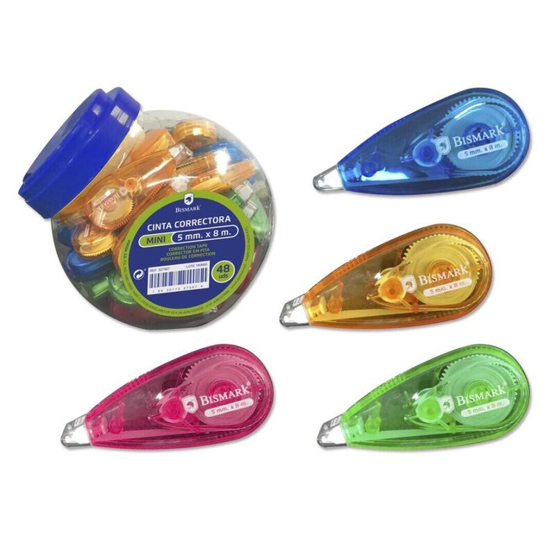 Pack De 48 Unidades Bismark Mini Cinta Correctora 5mm X 8m - Cuerpo Transparente De Colores