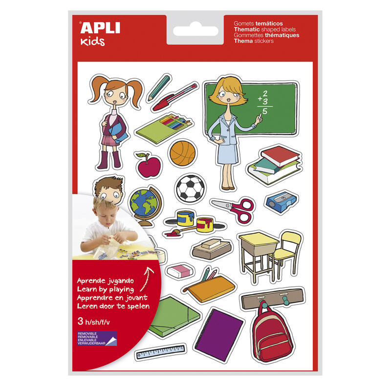 Pack De 5 Unidades Apli Bolsa De Gomets Tematicos La Escuela - 78 Gomets En 3 Hojas - Adhesivo Removible - Ilustraciones Educativas - Adhesivo Base Agua - Libre De Disolventes - Colorido