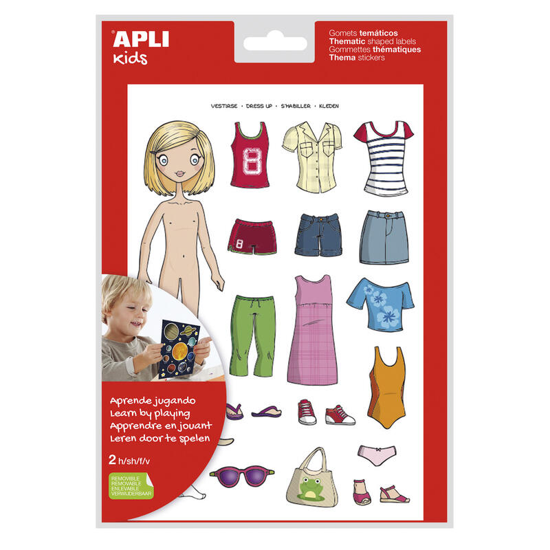 Pack De 5 Unidades Apli Bolsa De Gomets Tematicos Vestirse Niña - 37 Gomets - Adhesivo Removible - Desarrollados Con Educadores - Normas En-71 Y Fsc - Adhesivo Base Agua - Libre De Disolventes - Ecf - 100% Reciclables - Color Variado
