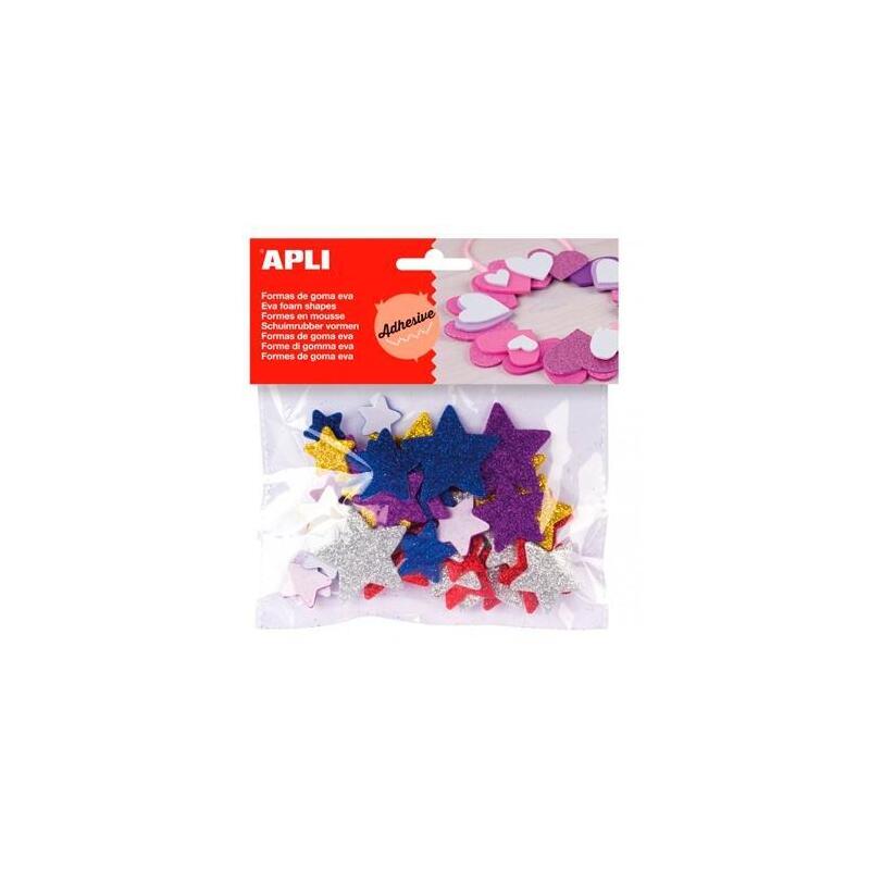 Pack De 5 Unidades Apli Formas Goma Eva Adhesivas Estrellas Con Purpurina Metalizada Colores Surtidos -50u-