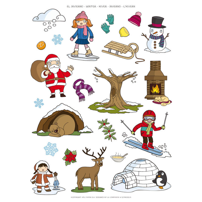 Pack De 5 Unidades Apli Gomets Tematicos El Invierno - 276 Gomets En 12 Hojas - Ilustraciones Educativas - Adhesivo Removible - Ideal Para Escuelas - Adhesivo Base Agua - Libre De Disolventes - Colorido