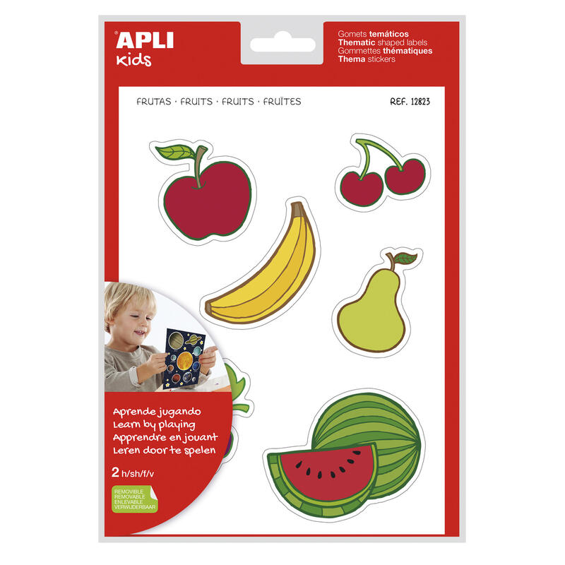 Pack De 5 Unidades Apli Gomets Tematicos Las Frutas Xl - 22 Gomets En 2 Hojas A4 - Desarrollados Con Educadores - Adhesivo Removible - Seguros Y Ecologicos - Ilustraciones Divertidas - Tamaño Xl Sin Borde - Coloridos