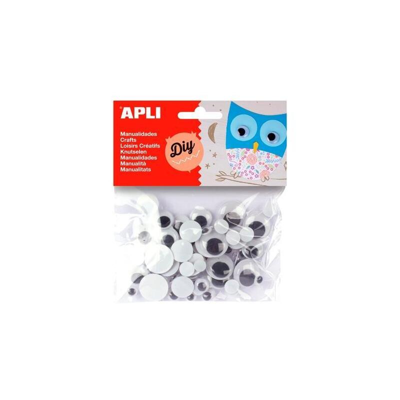 Pack De 5 Unidades Apli Ojos Móviles Negros Redondos Sin Adhesivo Tamaños Surtidos -Bolsa 75u-