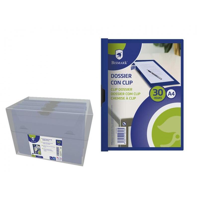 Pack De 5 Unidades Bismark Dossier Con Clip Metalico Lateral - Polipropileno Transparente - Capacidad Para 30 Hojas A4