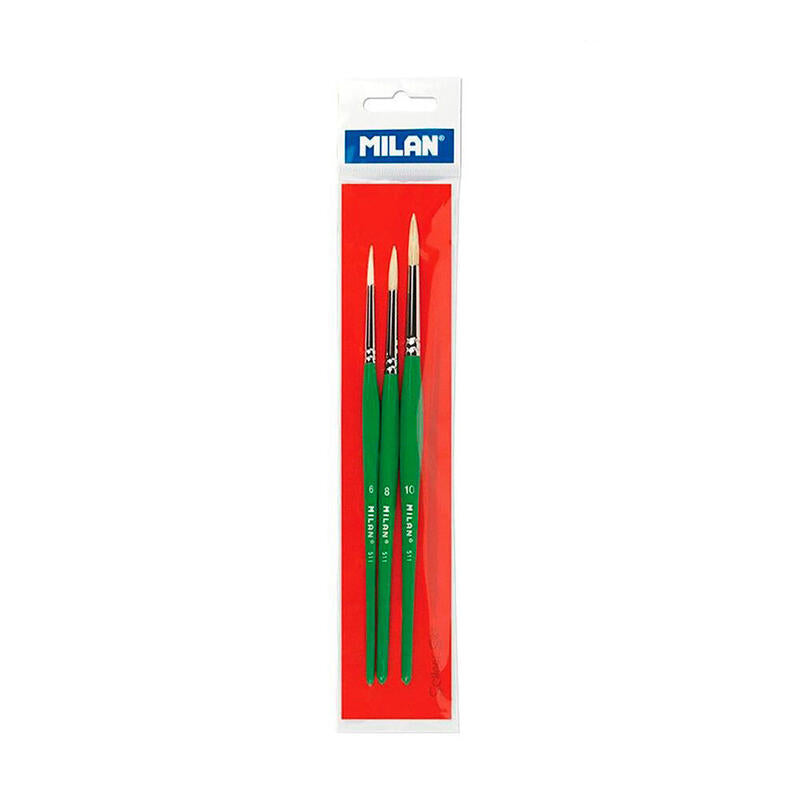 Pack De 5 Unidades - Blister Con 3 Pinceles Escolares Para Cola Y Tempera Serie 511 N° 6 , 8 Y 10 Milan