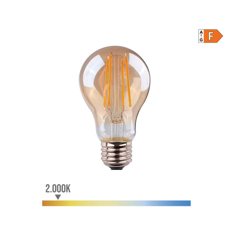 Pack De 5 Unidades - Bombilla Standard Con Filamento De Led Cristal Vintage E27 6w 500lm 2000k Luz Calida Ø6x10,6cm Edm