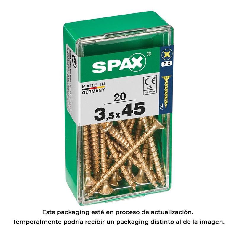 Pack De 5 Unidades - Caja 20 Unid. Tornillo Madera Spax Cabeza Plana Yellox 3,5x45mm Spax