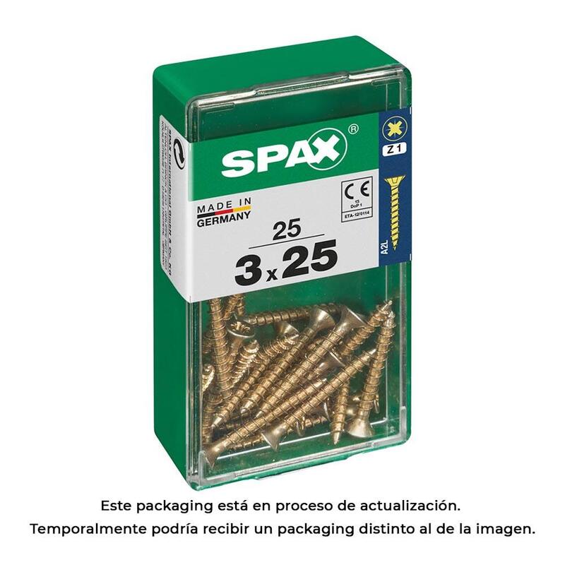 Pack De 5 Unidades - Caja 25 Unid. Tornillo Madera Spax Cabeza Plana Yellox 3,0x25mm Spax