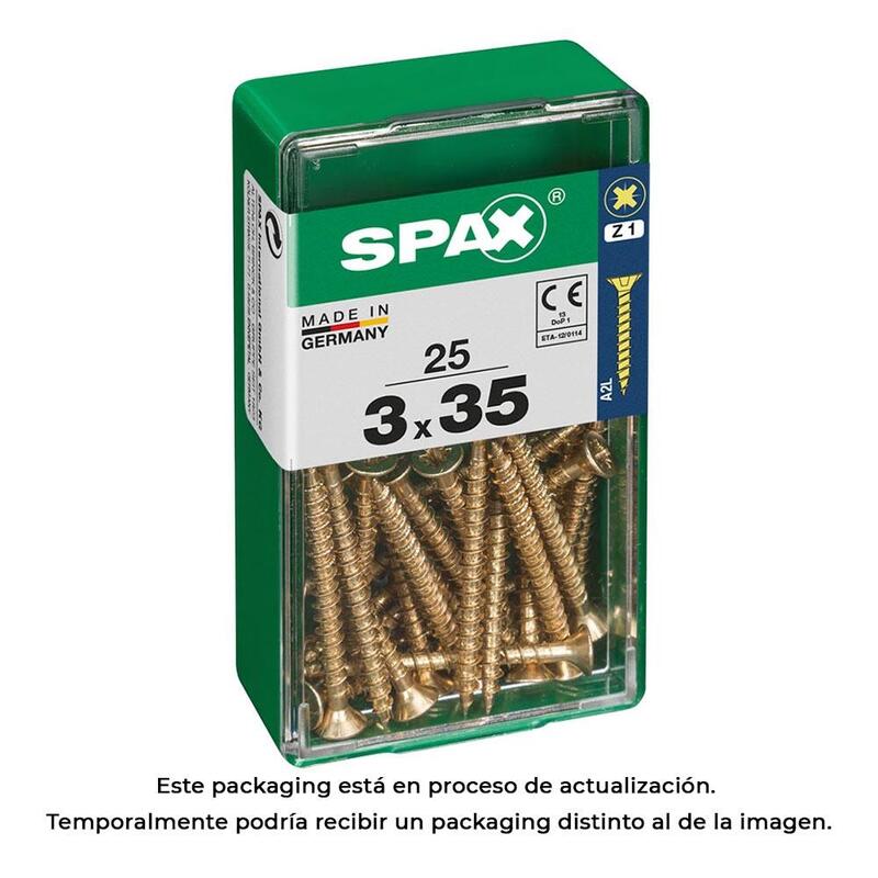 Pack De 5 Unidades - Caja 25 Unid. Tornillo Madera Spax Cabeza Plana Yellox 3,0x35mm Spax