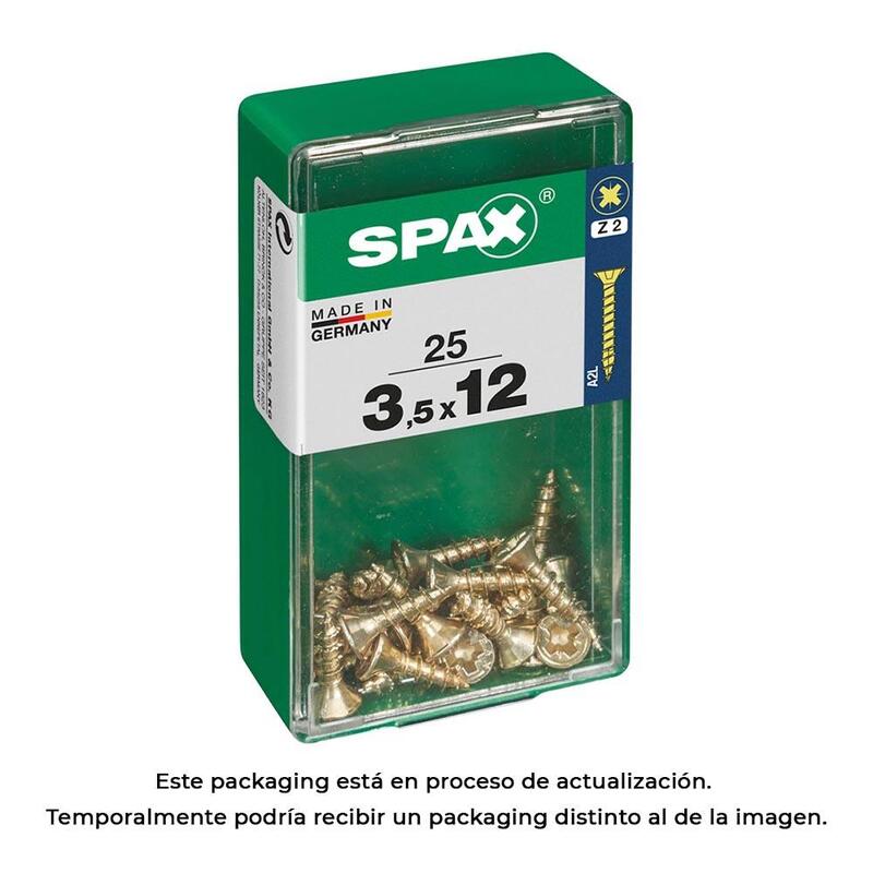 Pack De 5 Unidades - Caja 25 Unid. Tornillo Madera Spax Cabeza Plana Yellox 3,5x12mm Spax