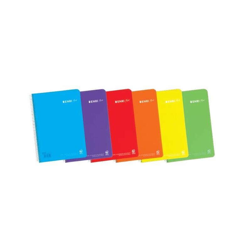Pack De 5 Unidades Enri Plus Cuaderno Espiral Formato Cuarto Cuadriculado 4x4mm - 80 Hojas 90gr Con Margen - Cubierta De Plastico - Colores Surtidos