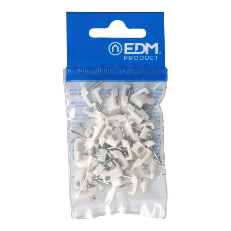Pack De 5 Unidades - Grapa Blanca Para Cable Manguera Plana 2x1mm N°03 (Blister 50 Unid.) Edm