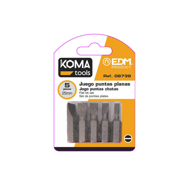 Pack De 5 Unidades - Juego Puntas Planas 1 4 -5 Piezas X 25mm Koma Tools