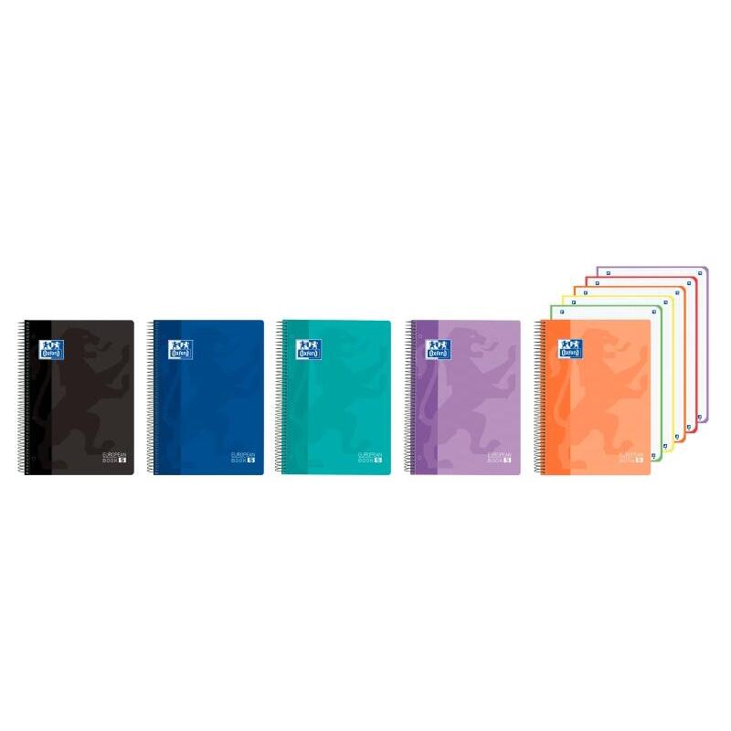 Pack De 5 Unidades Oxford Cuaderno De Espiral - Formato A4+ - 120 Hojas - Cuadricula 5x5mm - Tapa De Plastico - Colores
