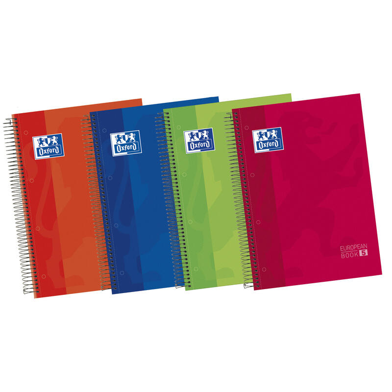 Pack De 5 Unidades Oxford Europeanbook 5 Cuaderno Espiral Formato A4+ Horizontal 1 Linea - 120 Hojas - Tapa Extradura Acabado Brillante - 5 Bandas De Color - Colores Surtidos
