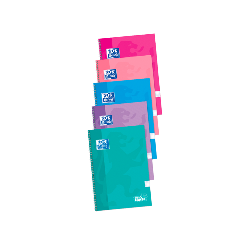 Pack De 5 Unidades Oxford School Classic Cuaderno Espiral Tapa Extradura Write&Erase - Folio 4x4 Con Margen - 80 Hojas