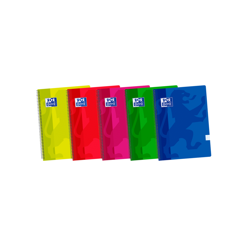 Pack De 5 Unidades Oxford School Classic Fº Cuaderno Espiral - Tapa De Plastico Resistente - Cuadricula 5x5 Con Margen