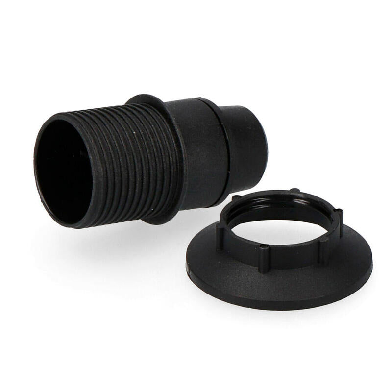 Pack De 5 Unidades - Portalamparas E14 Semi-Roscado + Arandela Retractilado Negro Solera