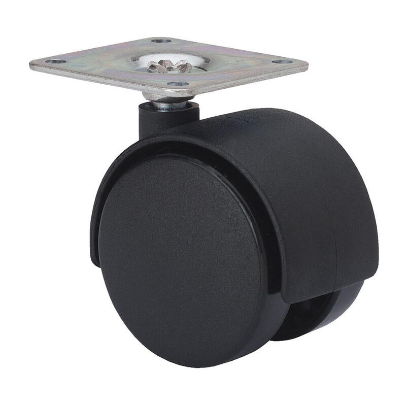 Pack De 5 Unidades - Rueda Giratoria Con Placa Y Eje Liso, Color Negro, Carga Máx. 50 Kg, Ø 5 Cm