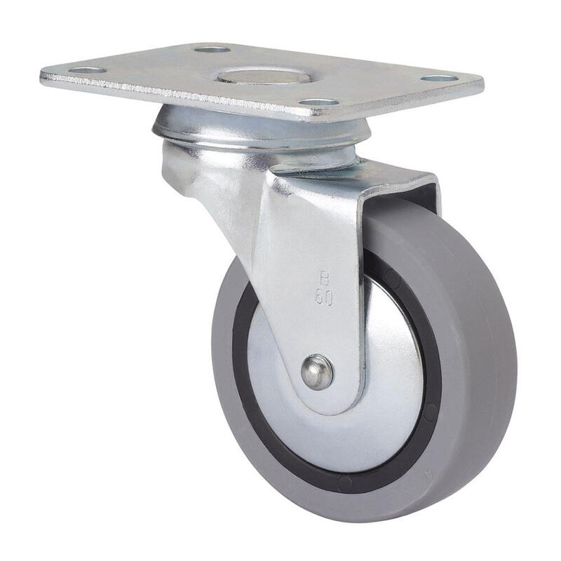 Pack De 5 Unidades - Rueda Giratoria De Goma Con Placa Y Eje Liso, Color Gris, Carga Máx. 17 Kg, Ø 4 Cm