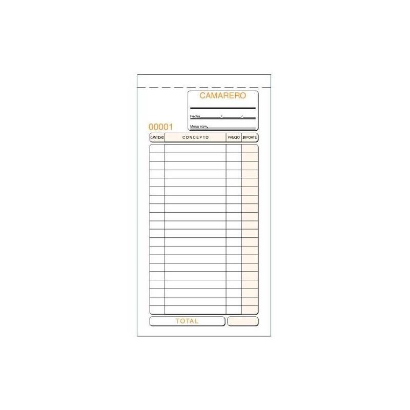 Pack De 5 Unidades Talonario Camareros Tercio De Folio Triplicado Autocopia