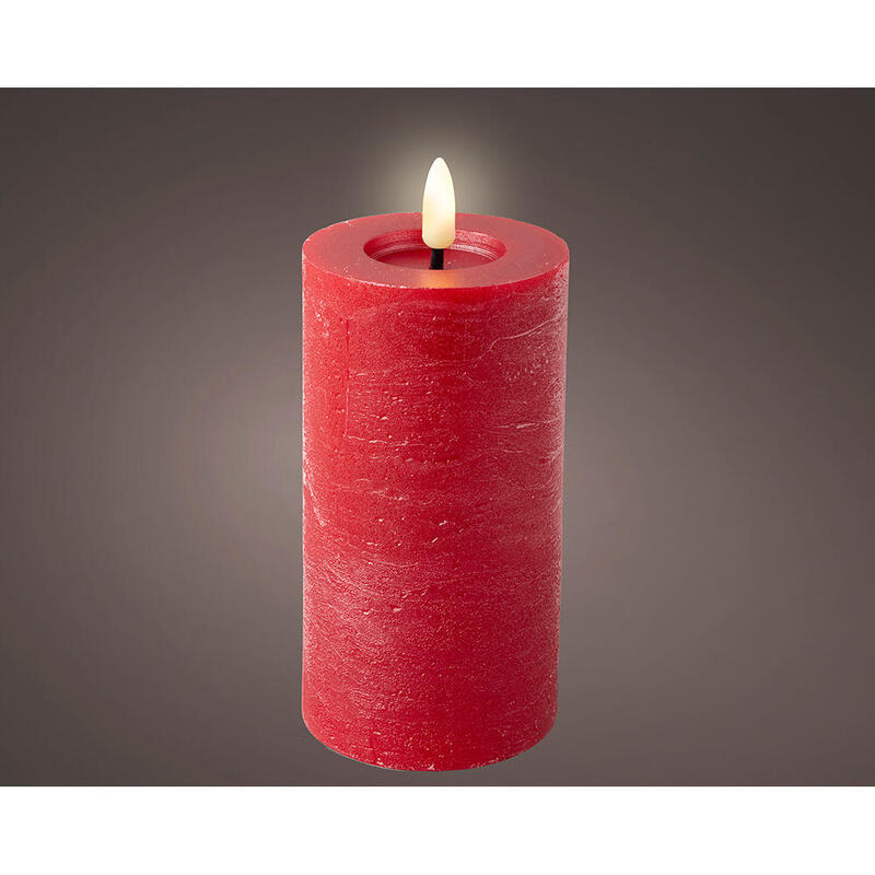 Pack De 5 Unidades - Vela De Cera Led, Color Rojo, Superficie Rústica Ø7 X 15 Cm