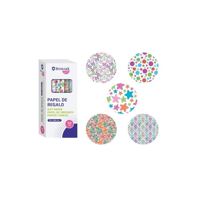 Pack De 50 Unidades Bismark Momentos Especiales Rollo De Papel Regalo - Medidas 70cmx200cm - 5 Diseños Diferentes