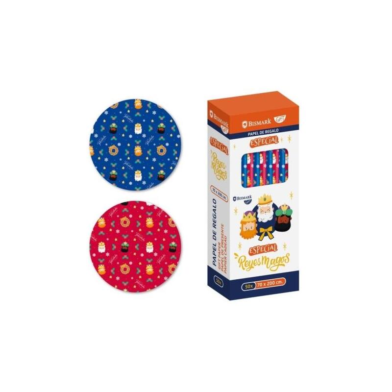 Pack De 50 Unidades Bismark Navidad Reyes Magos Rollo De Papel Regalo - Medidas 70cmx200cm - 2 Diseã±Os Diferentes