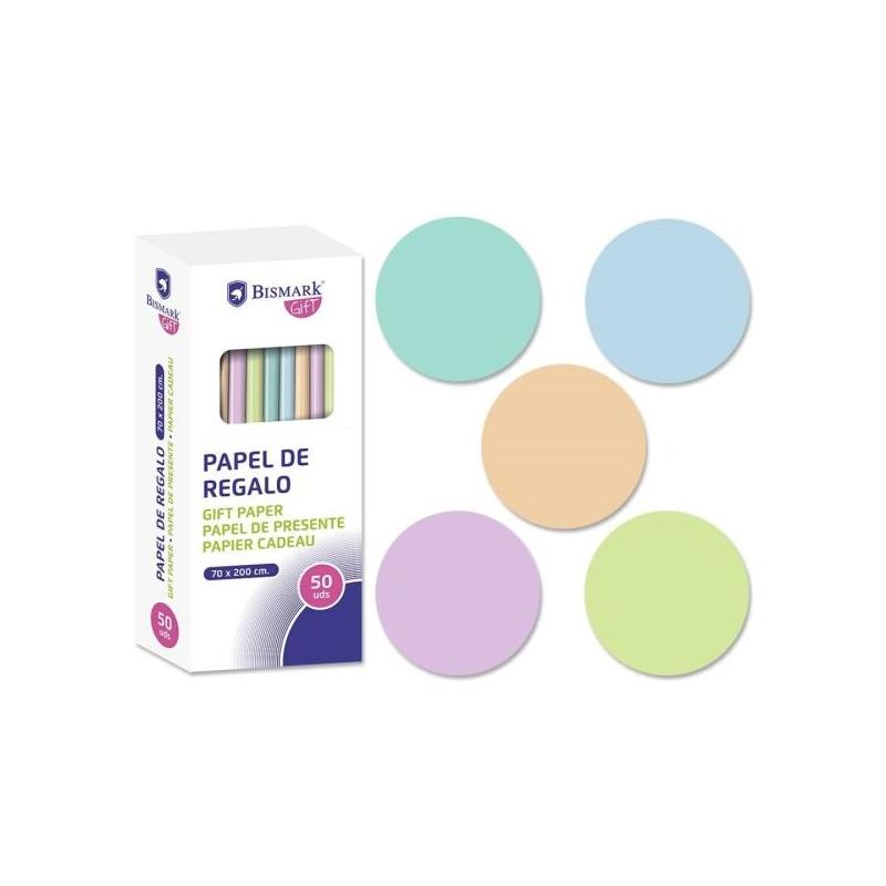 Pack De 50 Unidades Bismark Pastel Rollo De Papel Regalo - Medidas 70cmx200cm - 5 Colores Pastel