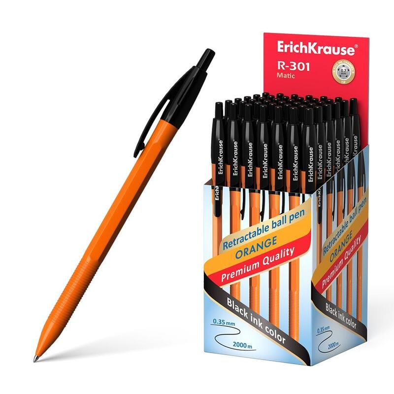 Pack De 50 Unidades Erichkrause Boligrafo Automatico R-301 Naranja Matic 07 - Cuerpo Hexagonal Opaco - Grip - Punta De 07mm - Tinta De Secado Rapido - Color Azur