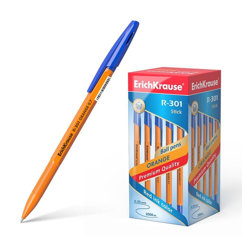 Pack De 50 Unidades Erichkrause Boligrafo R-301 Naranja Stick 0.7 - Cuerpo Hexagonal Opaco - Punta De 0.7mm - Tinta De Secado Rapido - Color Azul