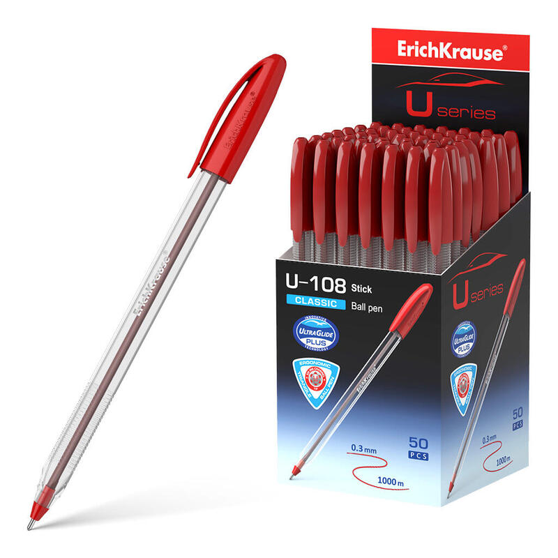 Pack De 50 Unidades Erichkrause Boligrafo U-108 Classic Stick - Ultra Glide Technology - Tinta Roja
