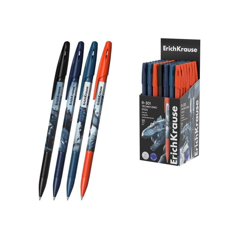 Pack De 50 Unidades Erichkrause R-301 Stick Techno Dino Boligrafo Con Capuchon - Modelos Surtidos - Trazo 0.35mm -