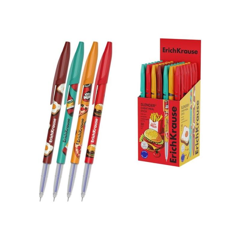 Pack De 50 Unidades Erichkrause Stick Cheat Meal Boligrafo Con Capuchon - Modelos Surtidos - Trazo 0.26mm - Tinta De
