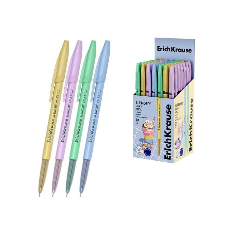Pack De 50 Unidades Erichkrause Stick Cheat Milky Boligrafo Con Capuchon - Modelos Surtidos - Trazo 0.26mm - Tinta De