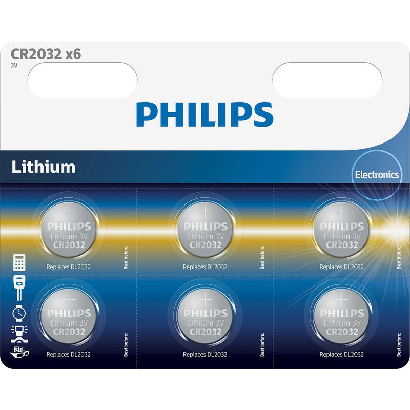 Pack De 6 Pilas De Botón Philips Cr2032 3v