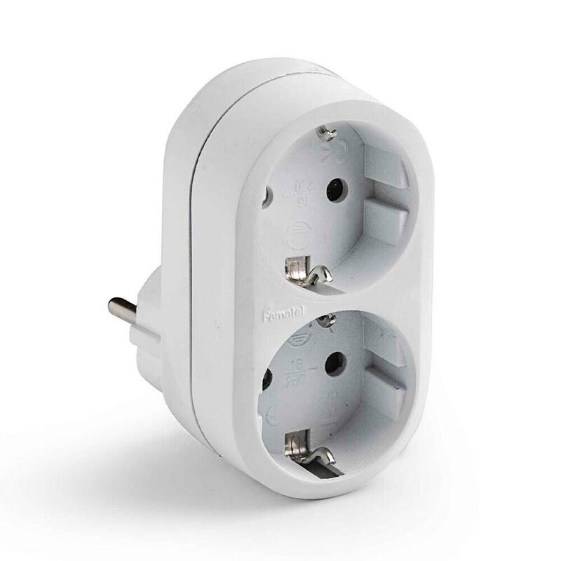 Pack De 6 Unidades - Adaptador Doble Schuko 2p+T 16a 250 V Con Entrada Frontal, Blanco