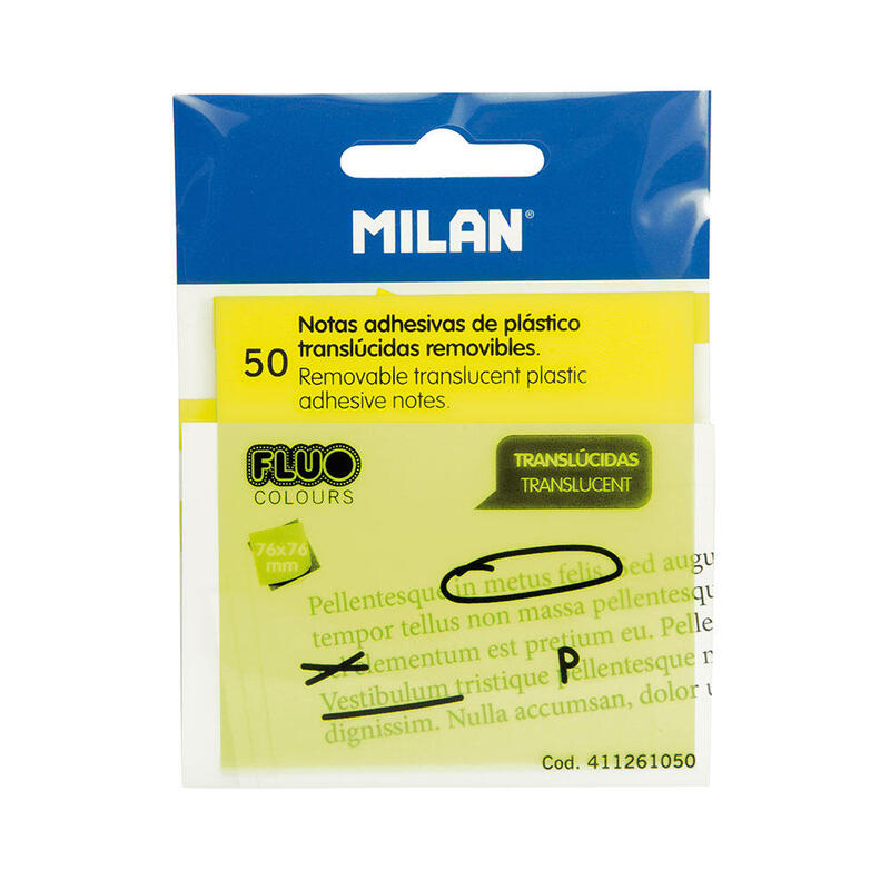 Pack De 6 Unidades - Bloc 50 Notas Adhesivas Translúcidas Amarillo Fluo 76 X 76 Mm