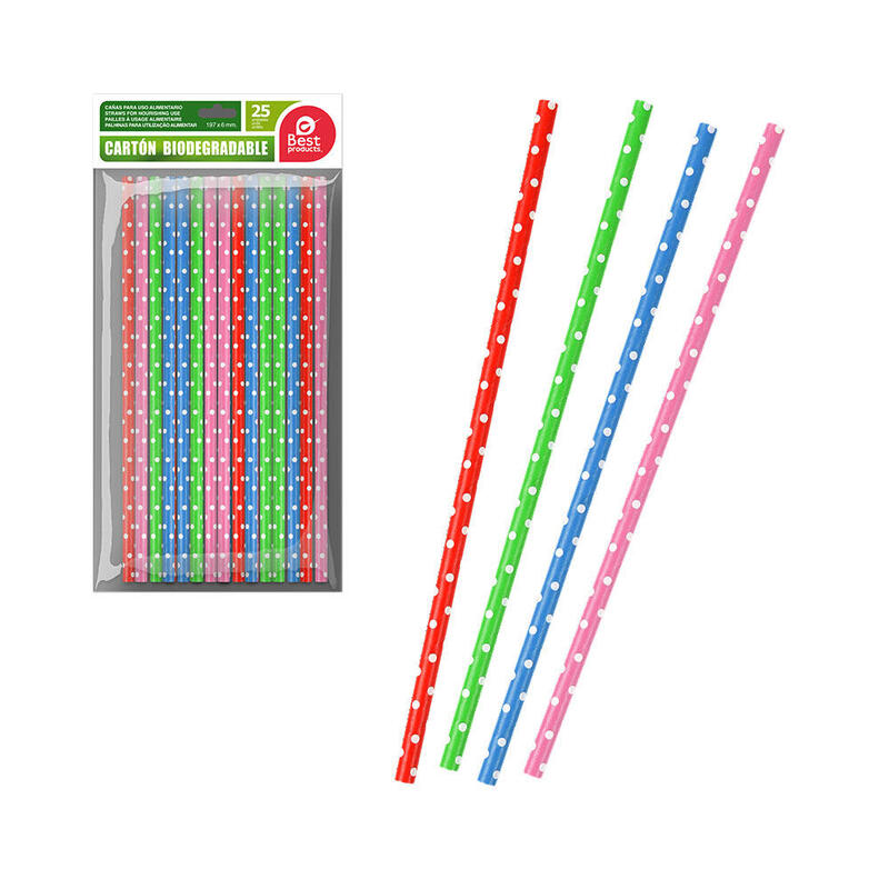 Pack De 6 Unidades - Bolsa Con 25 Unid. Pajita Topos Colores Surtidos Cartón Best Products Green