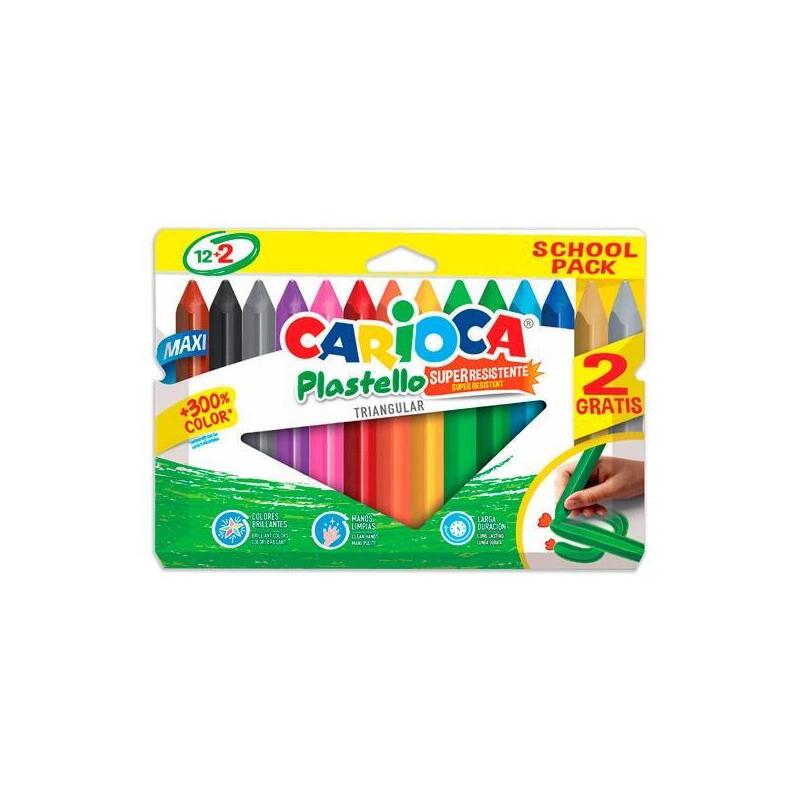 Pack De 6 Unidades Carioca Ceras Plastello Super Resistentes Triangular Maxi Colores Surtidos Estuche 12+2 Ud