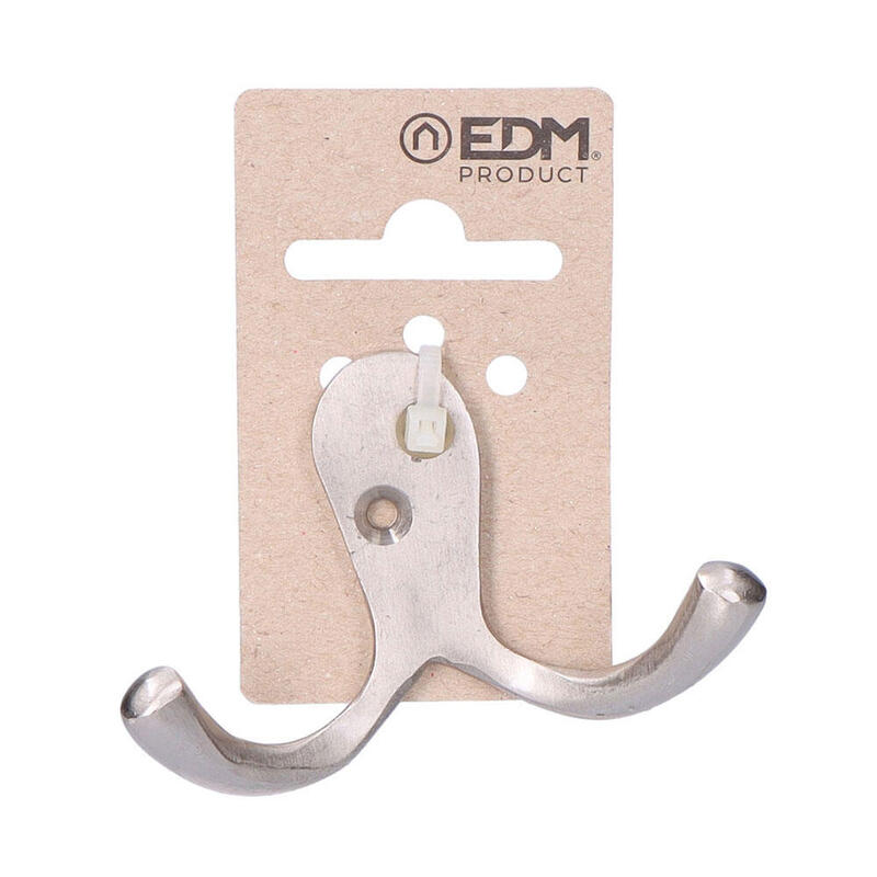 Pack De 6 Unidades - Colgador Doble Laton Niquel Mate En Cartón Colgante Edm