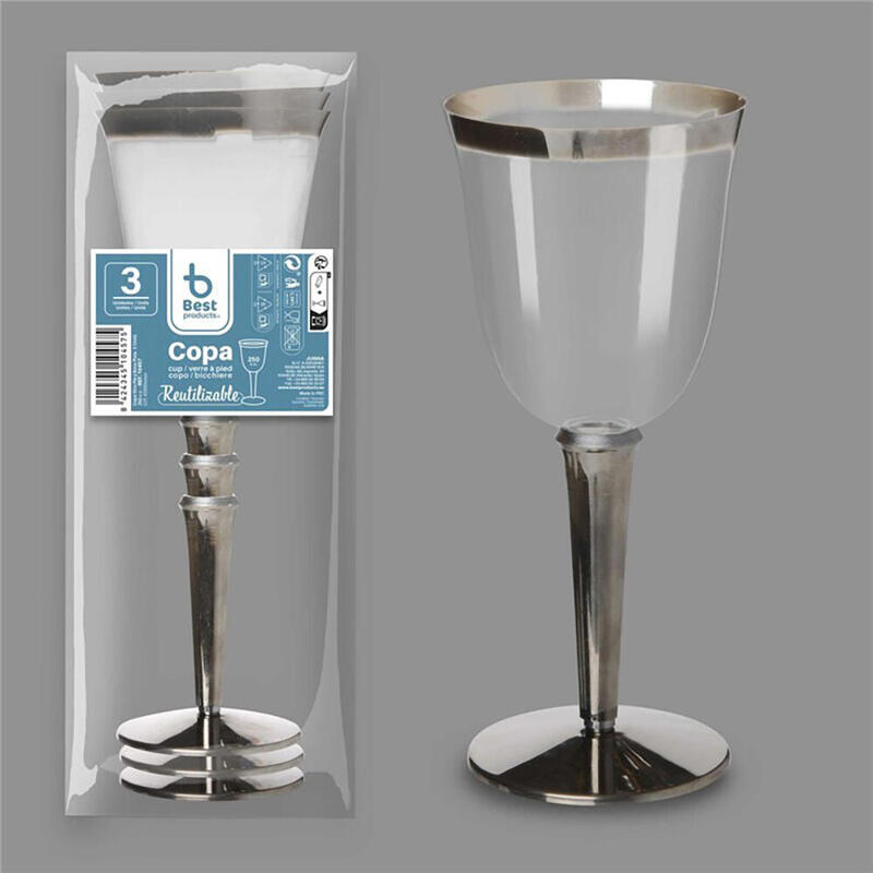 Pack De 6 Unidades - Copa Para Vino Reutilizable, 3 Unidades. Capacidad 250 Cc