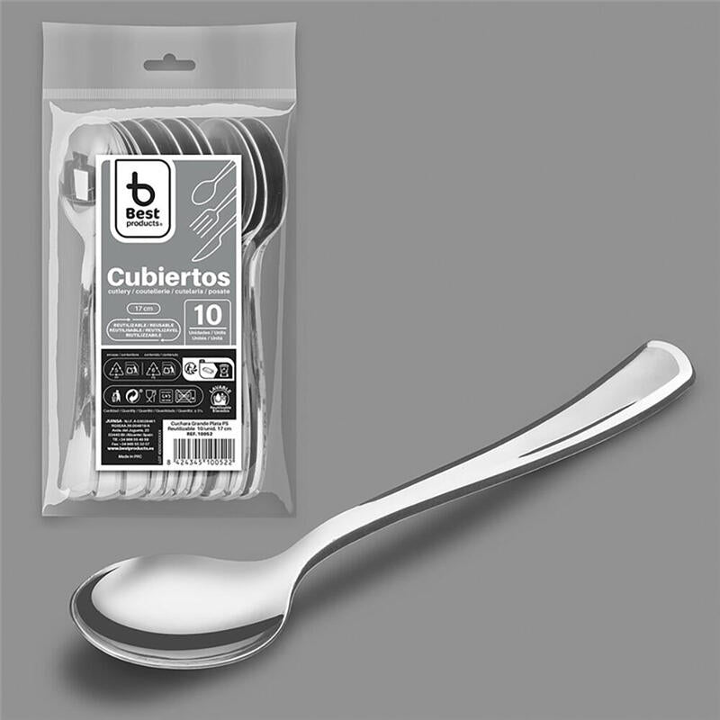 Pack De 6 Unidades - Cuchara Reutilizable 17 Cm, Plata