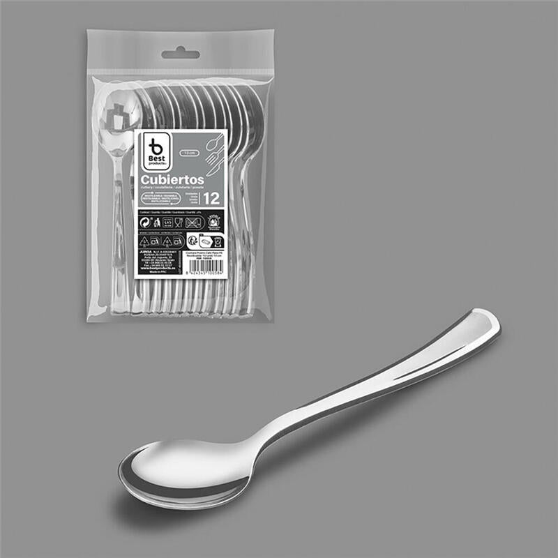 Pack De 6 Unidades - Cuchara Reutilizable Postre/Café Color Plata 13 Cm, 12 Uds