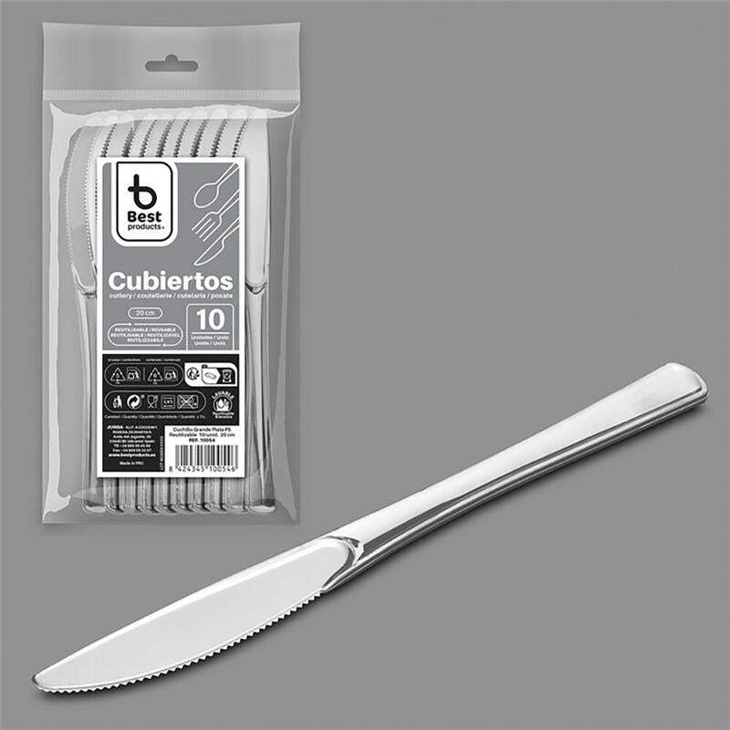 Pack De 6 Unidades - Cuchillo Reutilizable 20 Cm, Plata. 10 Unidades